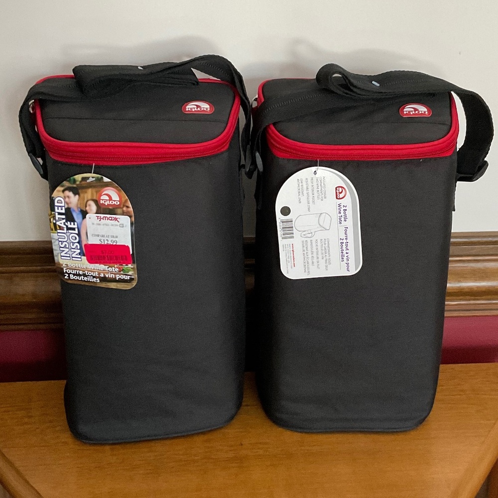 Two 2-bottle Insulated Wine Totes, Igloo, NWT